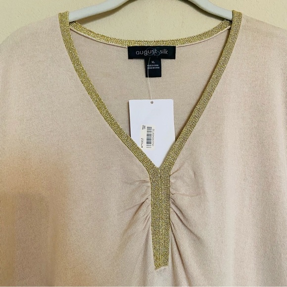 August Silk Cream Metallic Gold Neck Knit Top Size XL - NWT - Picture 5 of 15